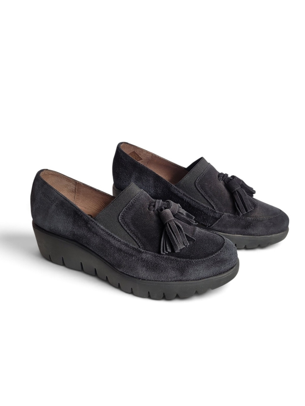 Wonders Talla Wedge Tassel Suede Loafers in Black 38 7.5